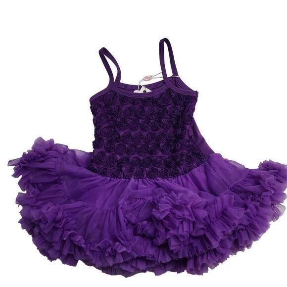 Girls Purple Rose Embellished Tutu Dress - Size 6-12 Months - Picture 1 of 4